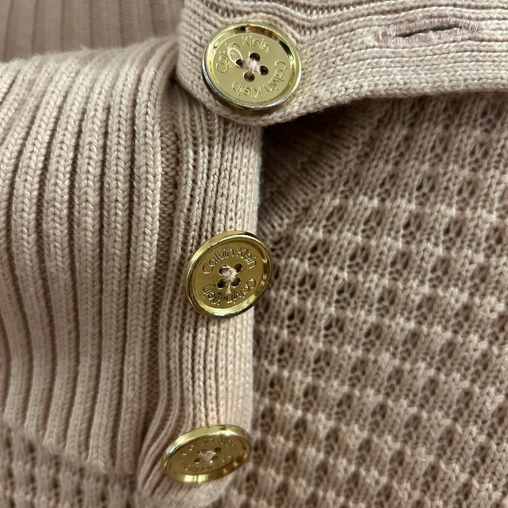 Calvin Klein Women’s Pink Cowl Neck Knit Long Sweater Gold Buttons Size M - Picture 4 of 7